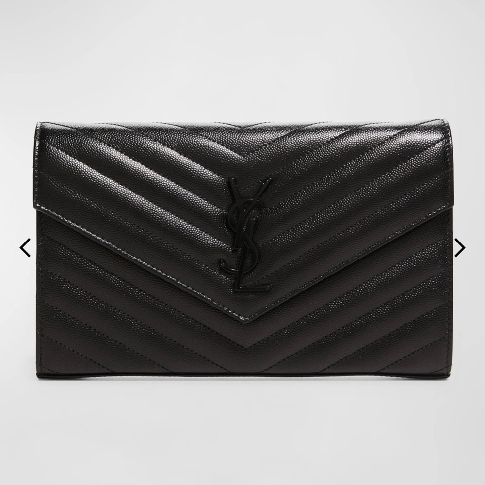 YSL Monogram Large Wallet on Chain in Grained Leather